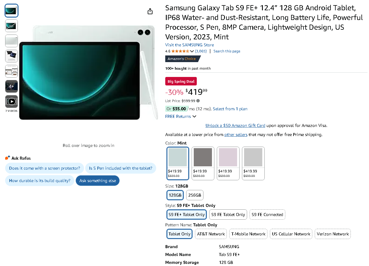 Samsung Galaxy Tab S9 FE+ Samsung Galaxy Tab S9 FE+ image