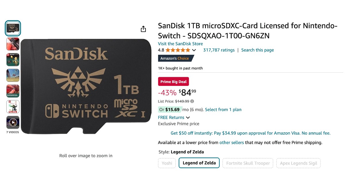 SanDisk 1TB microSDXC-Card Licensed for Nintendo-Switch - NOW $65 OFF!