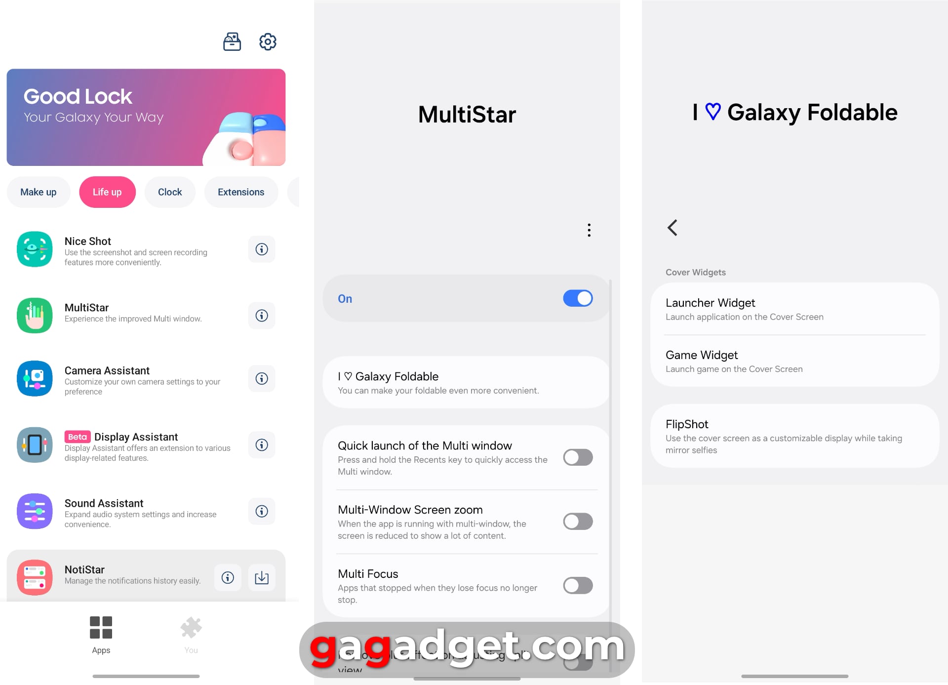 Captures d'écran de l'application Good Lock. Illustration : gagadget