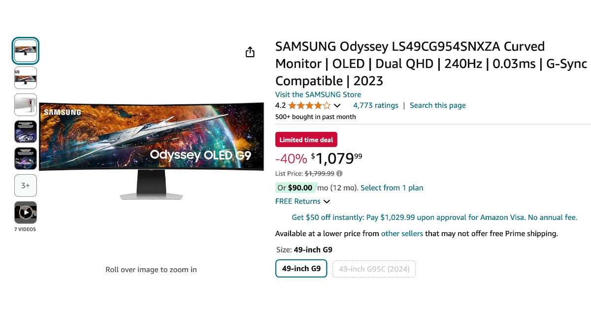 SAMSUNG Odyssey LS49CG954SNXZA Curved Monitor - NOW $720 Off Limited Time Deal!