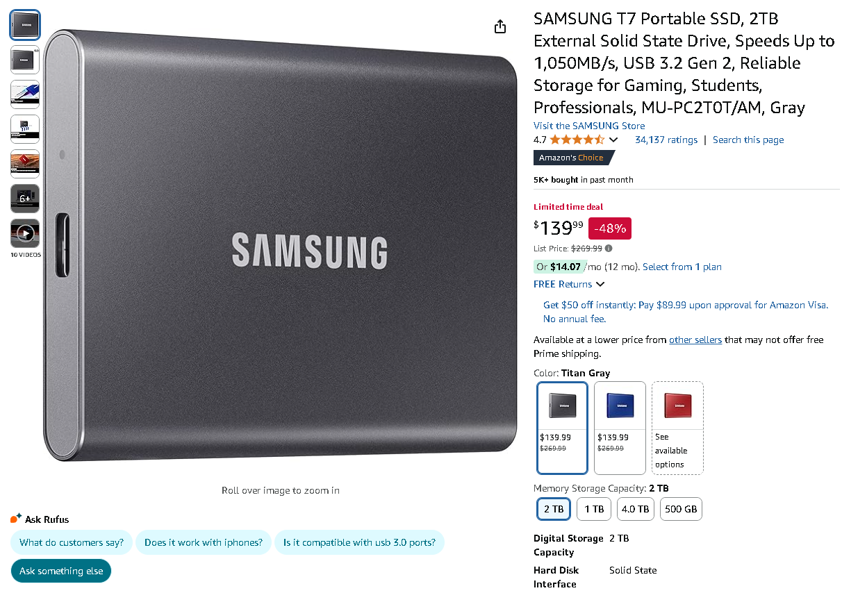SAMSUNG T7 Portable SSD