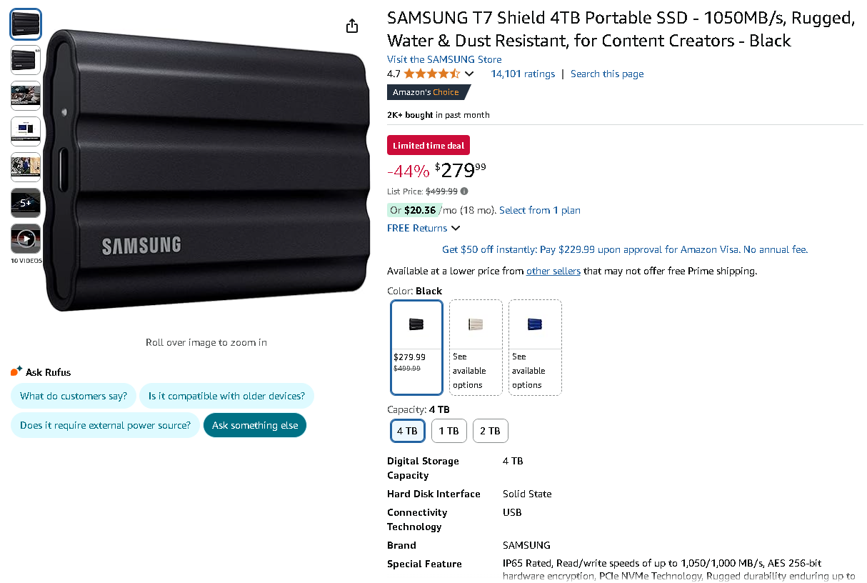 Samsung T7 Shield 4TB Portable SSD