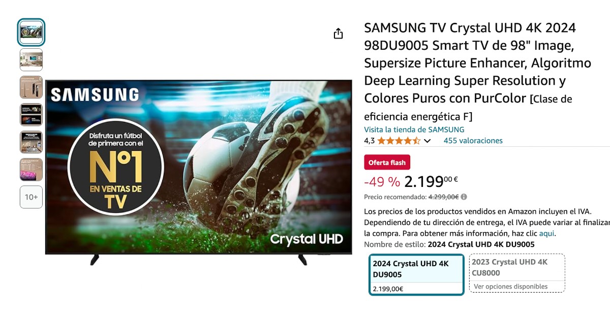 SAMSUNG TV Crystal UHD 4K Smart TV da 98” con uno sconto di 2100€!