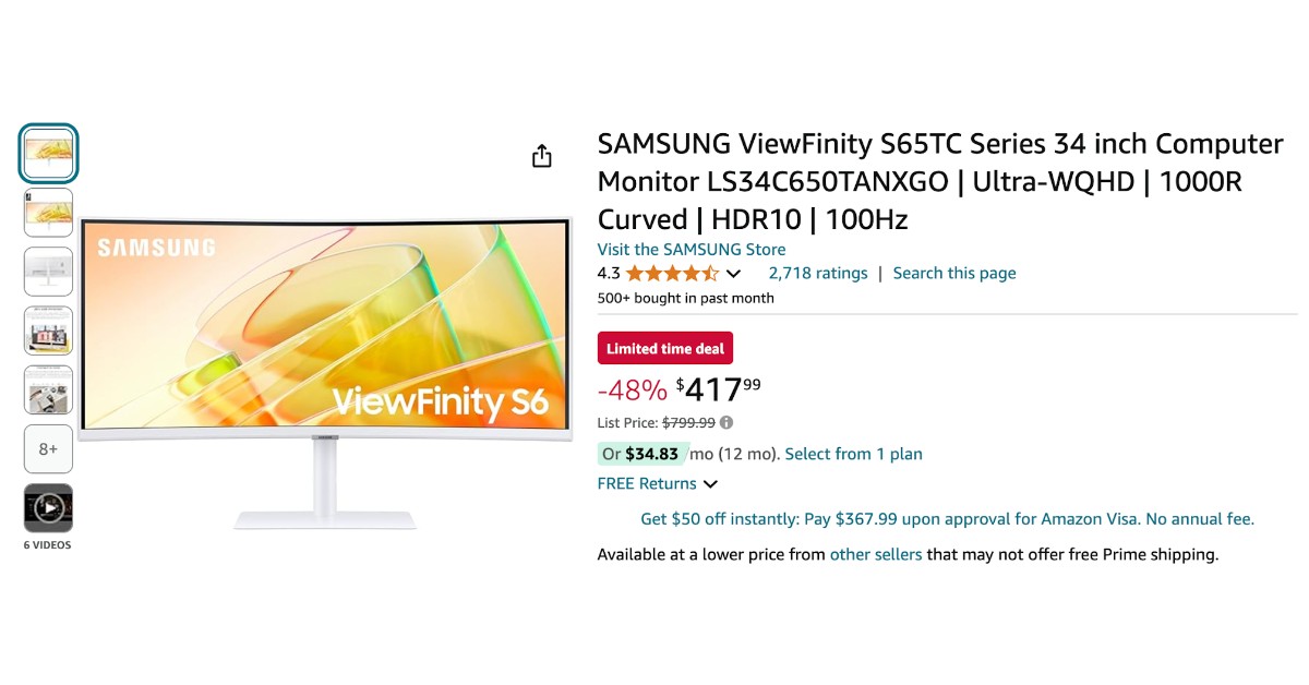 SAMSUNG ViewFinity S65TC Series Computer Monitor - $382 OFF Buy Now!