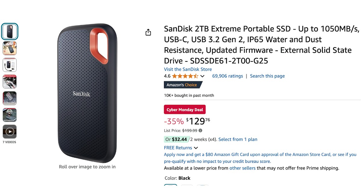 SanDisk 2TB Extreme Portable SSD - Limited $70 Discount! Big Deal!