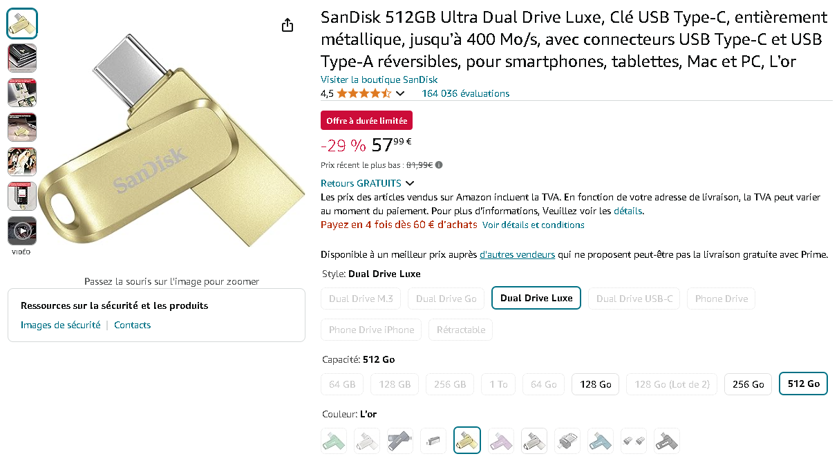 Image de la SanDisk Ultra Dual Drive Luxe 512Go