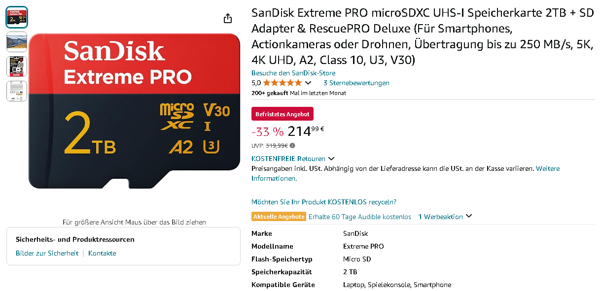 SanDisk Extreme PRO 2TB Speicherkarte