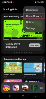 Screenshot of the game hub with Galaxy S25