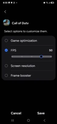 The final screenshot of Game Booster with Galaxy S25