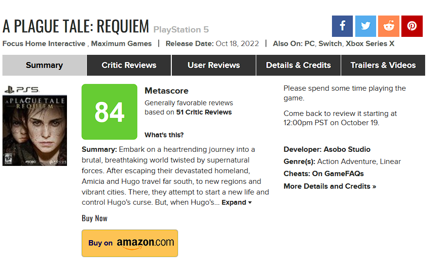 Перші оцінки A Plague Tale: Requiem. Гру хвалять за історію та візуал, але відзначають жахливу оптимізацію та баги-2