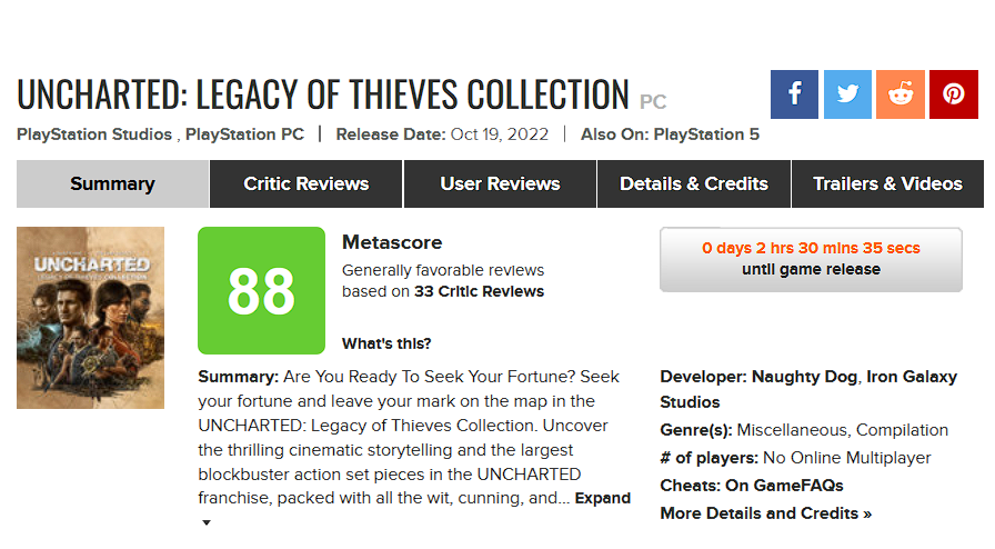 Journalists published reviews for the PC version of Uncharted: Legacy of Thieves Collection. Everyone praises the game's optimization and notes a successful port-2