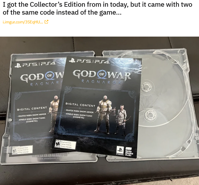 Le jeu n'était pas inclus dans l'offre : Sony a oublié de mettre le code d'activation de God of War Ragnarok dans l'édition collector-2