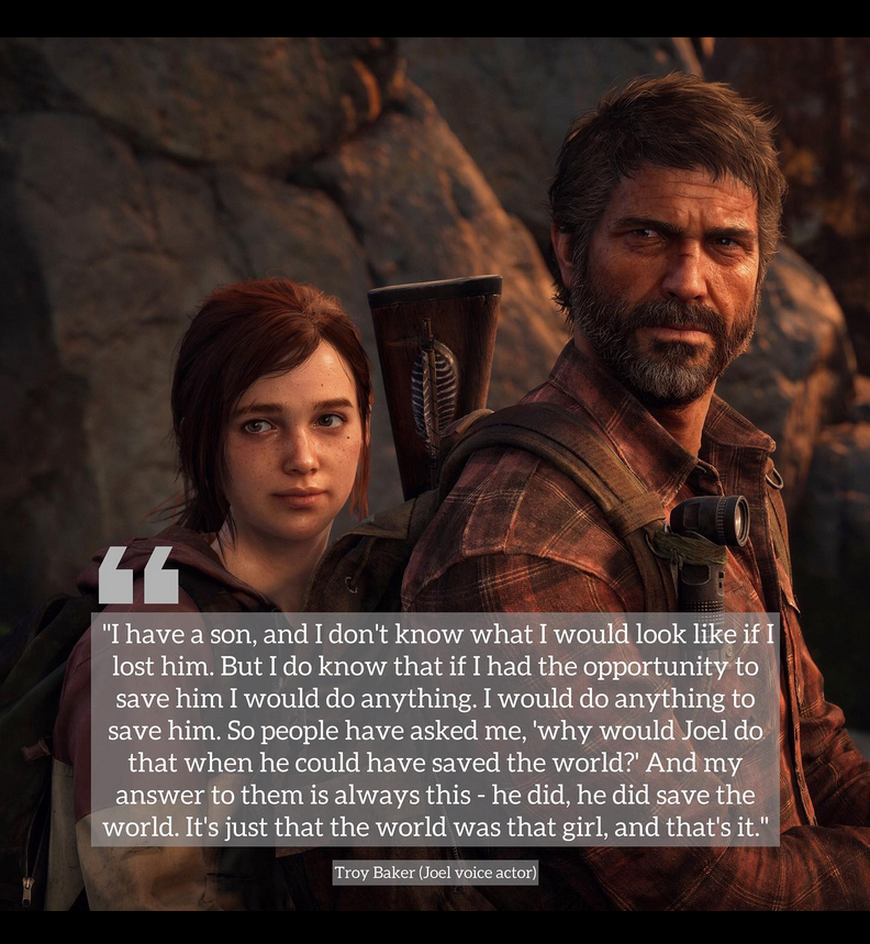 Troy Baker, qui incarne Joel dans The Last of Us, a déclaré que sa vision de la fin de la première partie du jeu a été modifiée par la naissance de son fils.-2