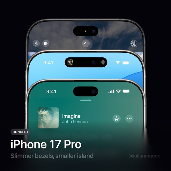 Een conceptafbeelding van het nieuwe Dynamic Island in de iPhone 17 Pro