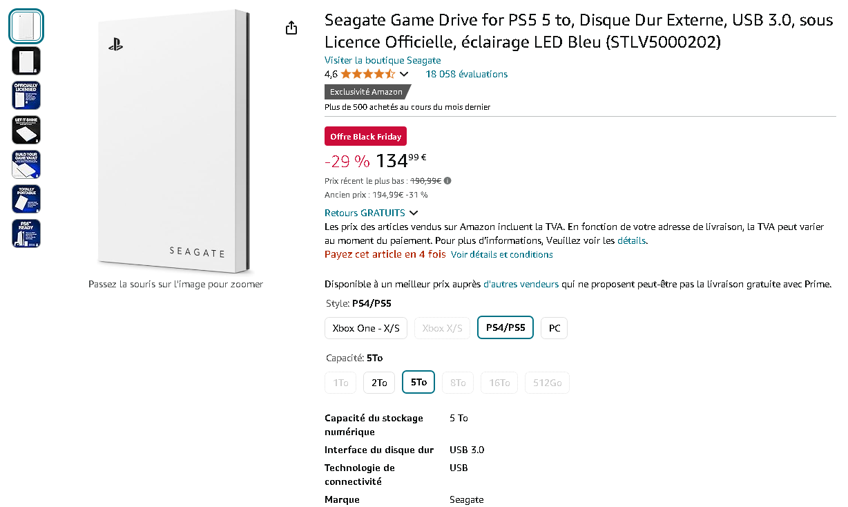 Seagate Game Drive 5To pour PS5