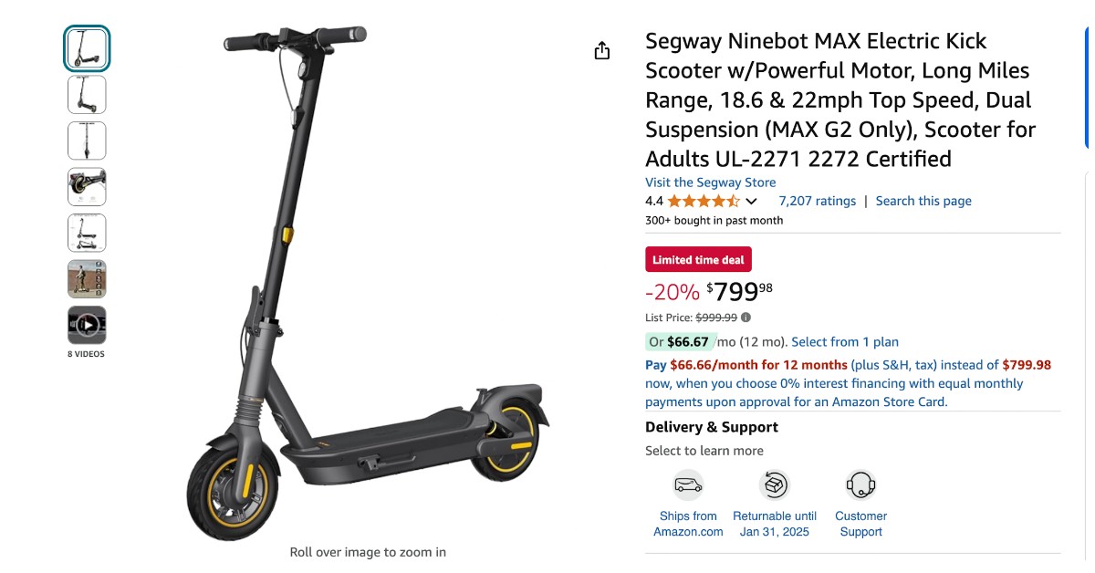 Segway Ninebot MAX Electric Kick Scooter - Limited $200 OFF!