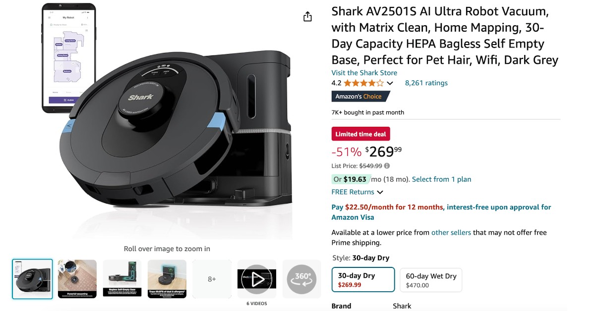 Shark AV2501S AI Ultra Robot Vacuum - Get $280 Discount!