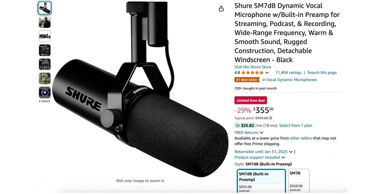 Shure SM7dB Dynamic Vocal Microphone - Now $144 Discount!