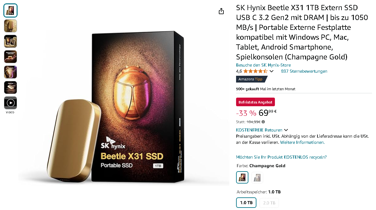 Screenshot der SK Hynix Beetle X31