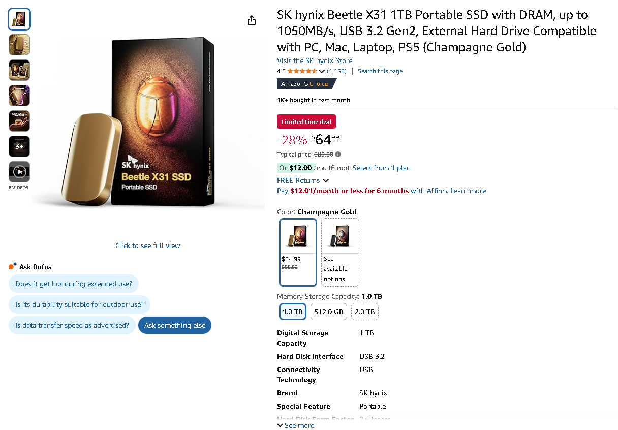 SK hynix Beetle X31 Portable SSD Screenshot of the SK hynix Beetle X31