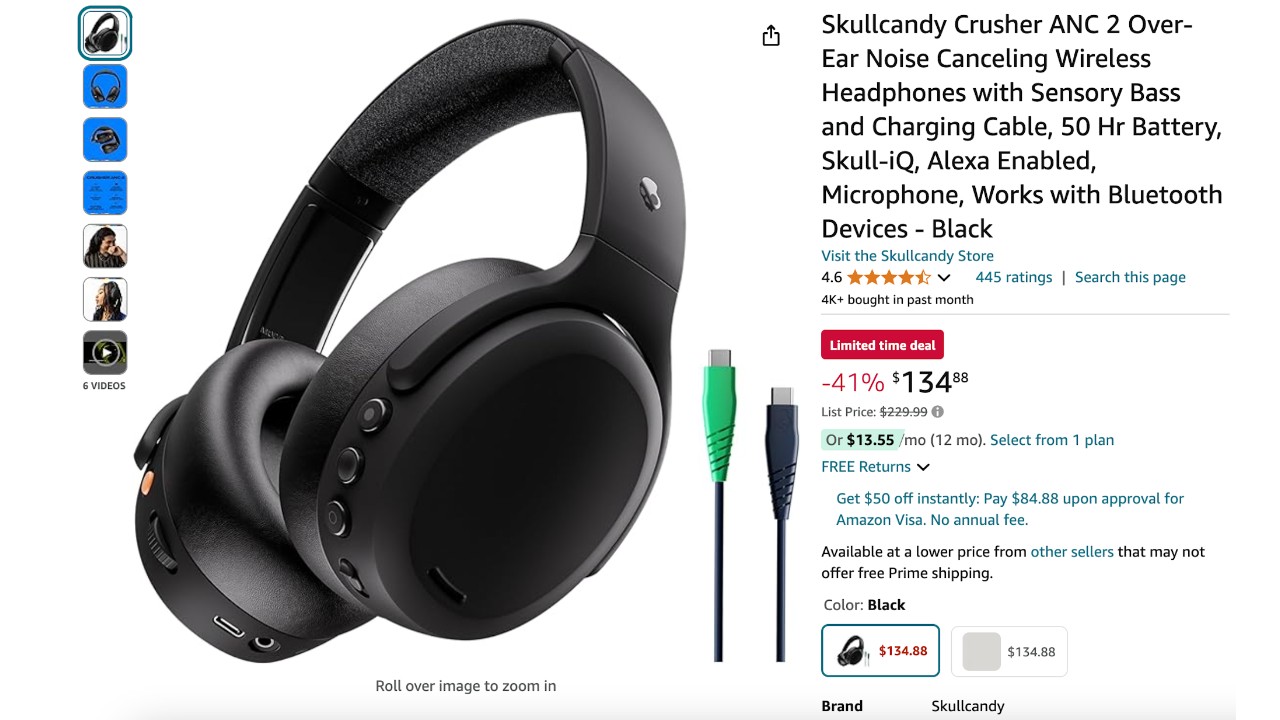 Skullcandy Crusher ANC 2 Noise Canceling Headphones - $95 Off Limited Time Deal!