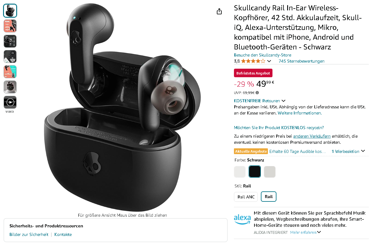 Screenshot der Skullcandy Rail Earbuds