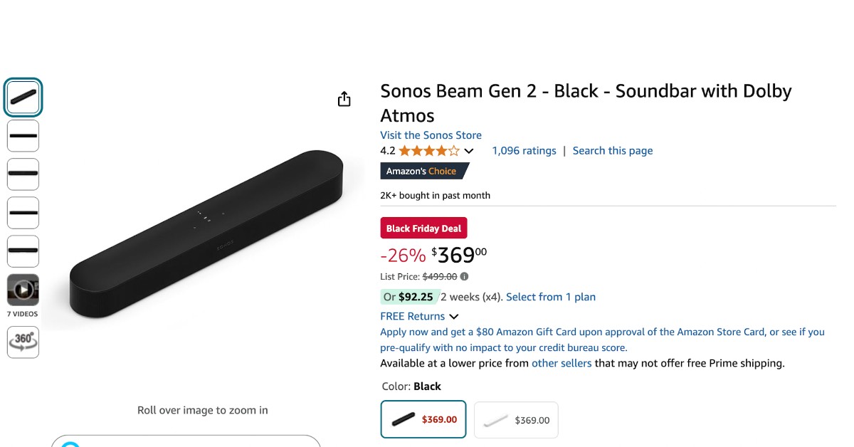 Sonos Beam Gen 2 Soundbar -Buy Now $130 Discount!