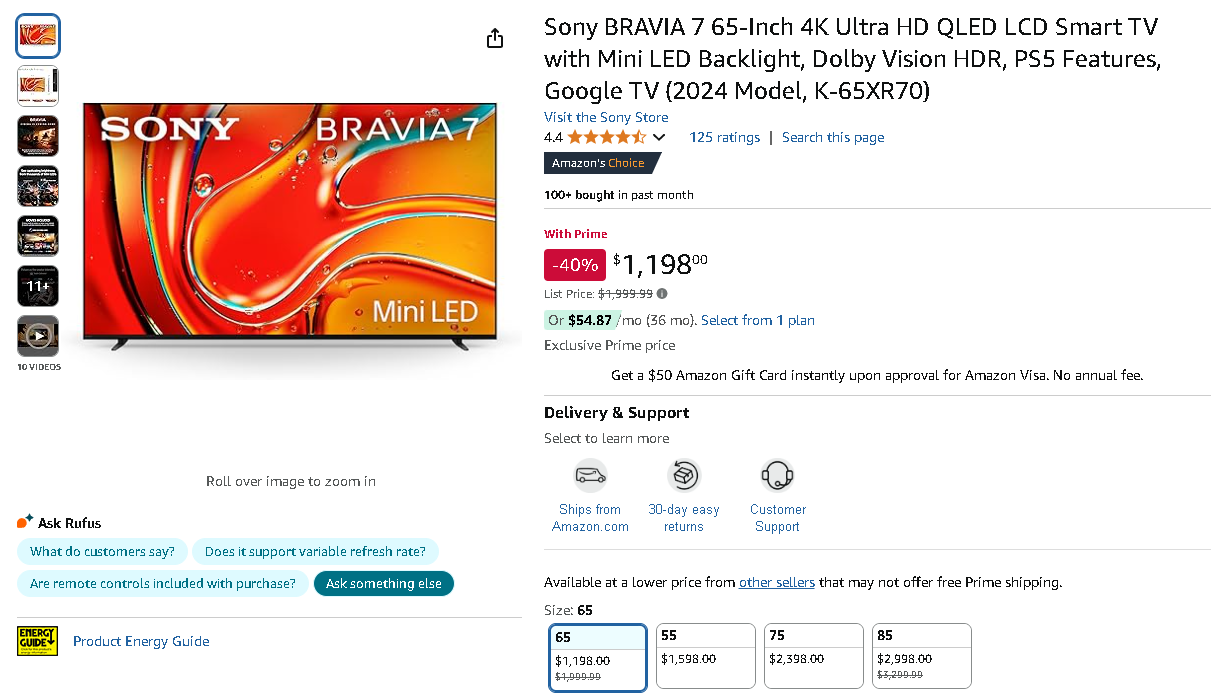 Screenshot of the Sony BRAVIA 7 Smart TV