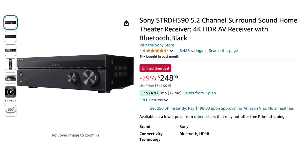 Sony STRDH590 5.2 Channel Surround Sound Home Theater Receiver - Now with a $101 Off!