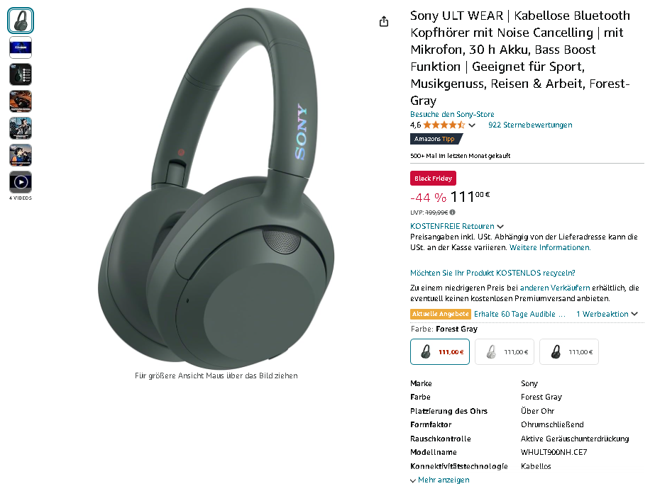 Sony ULT WEAR Noise Cancelling Kopfhörer