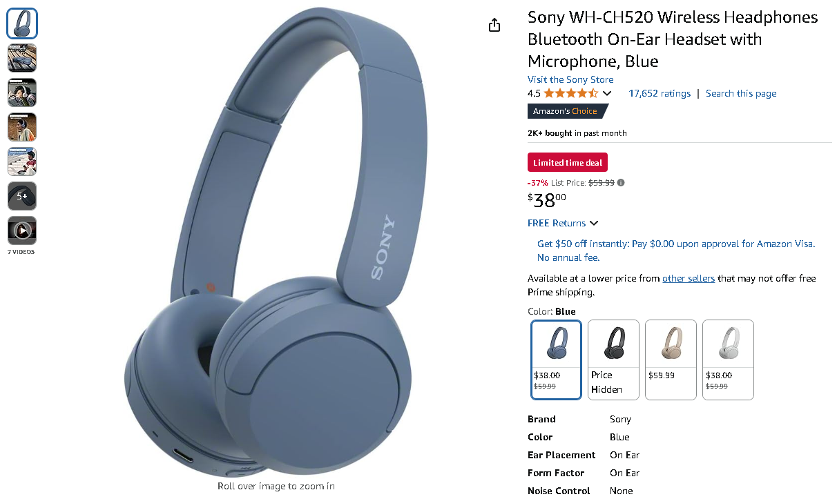 Screenshot of the Sony WH-CH520 Wireless Headphones