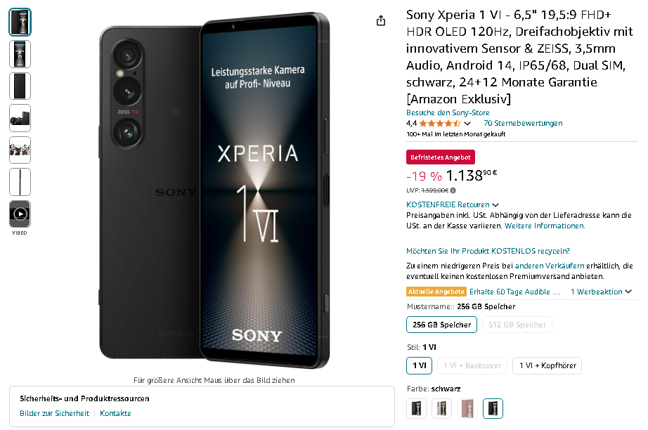 Screenshot des Sony Xperia 1 VI