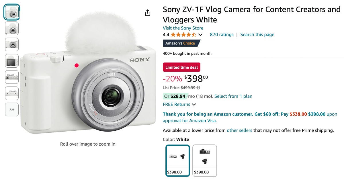 Sony ZV-1F Vlog Camera - Now with a $101 OFF!