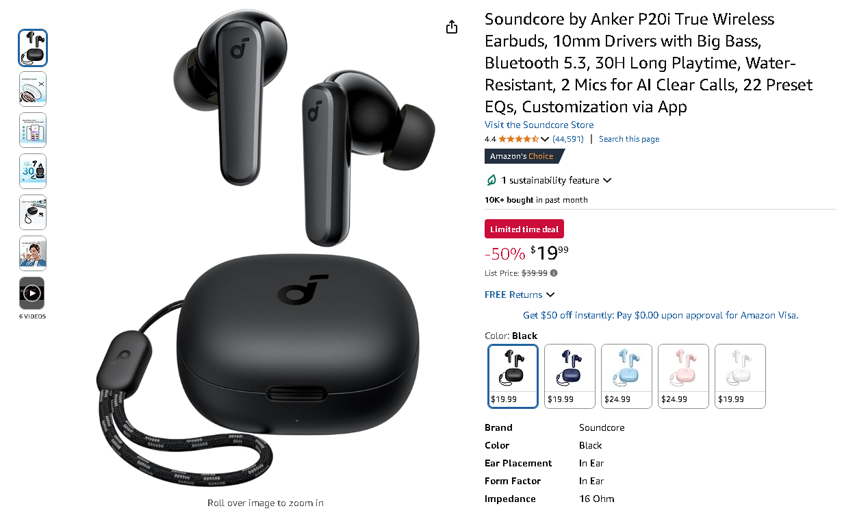 Screenshot of the Soundcore P20i Earbuds