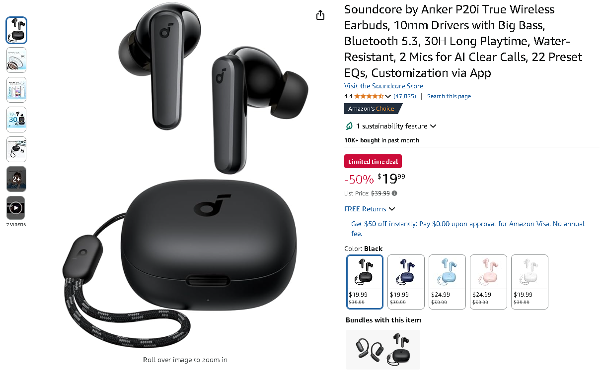 Screenshot of the Soundcore P20i earbuds