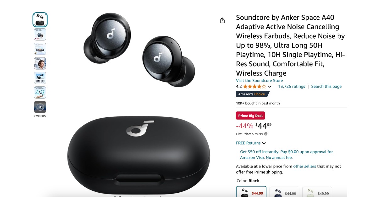 Soundcore by Anker Space A40 Earbuds - $35 Off Prime Big Deal!