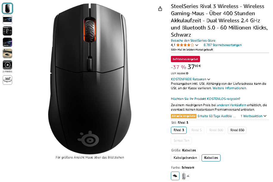 Screenshot der SteelSeries Rival 3 Gaming-Maus