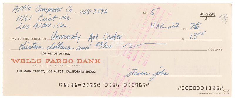 Steve Jobs' cheque at the RR Auction