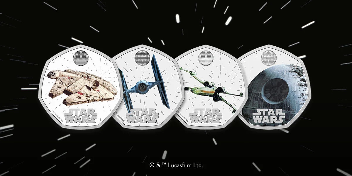 Монетний двір Великої Британії випустив нумізматичну колекцію із зображенням трьох культових космічних кораблів та Зірки Смерті зі Star Wars