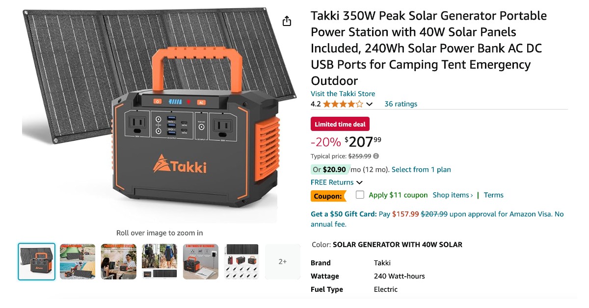 Takki 350W Peak Solar Power Station with 40W Solar Panels - Now Buy $52 OFF!