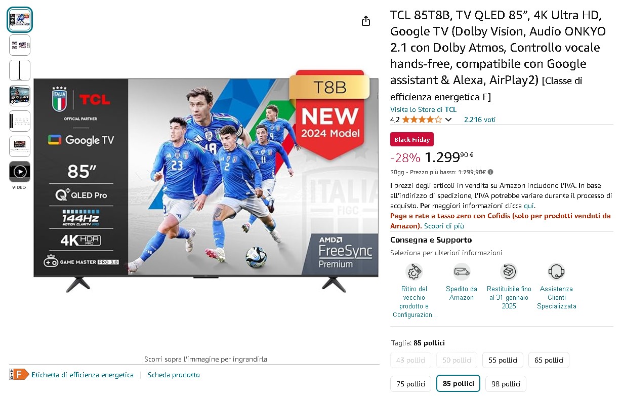 TCL 85T8B Smart TV QLED