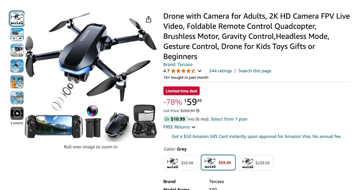 Tercaso X30 Drone with Camera for Adults - $210 Off Don't miss it!