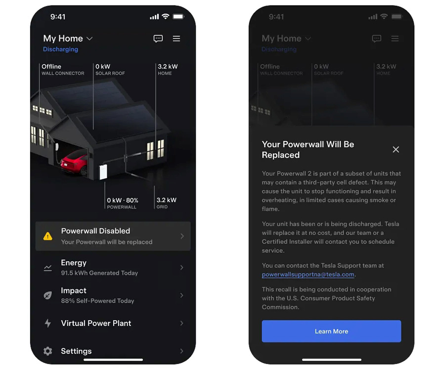 Application Tesla Powerwall sur l'écran d'un téléphone