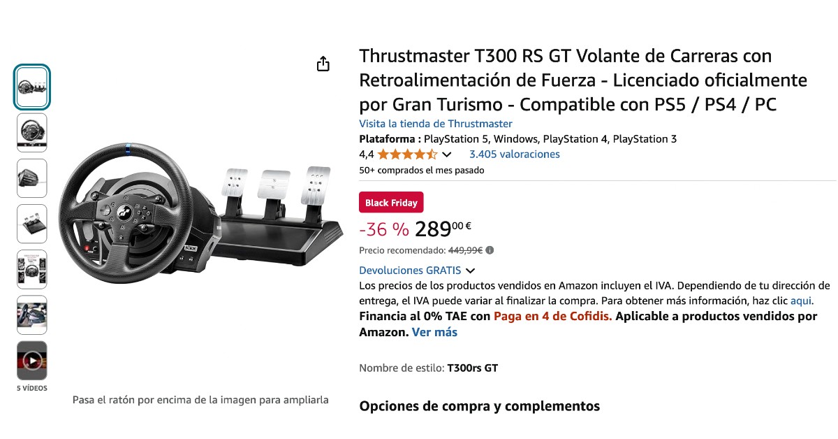 Thrustmaster T300 RS GT Volante de Carreras con descuento limitado de 160 € !