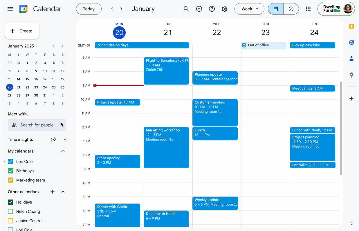 Зображення функції блокування часу для завдань у Google Calendar
