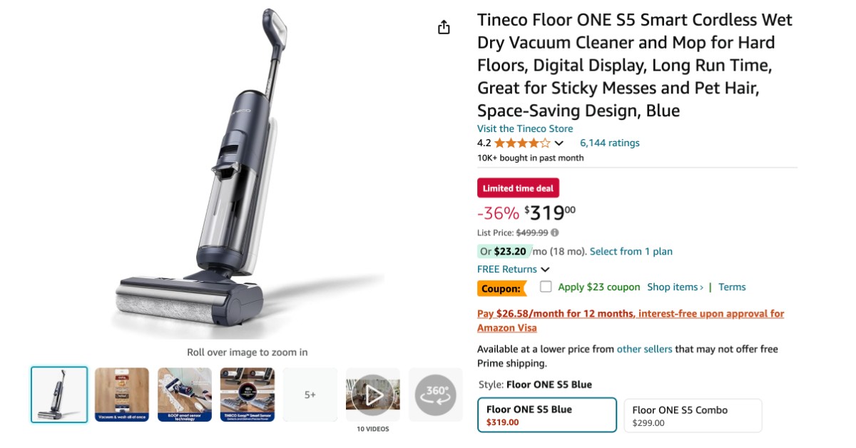 Tineco Floor ONE S5 Smart Vacuum Cleaner - Buy Now $180 Off!