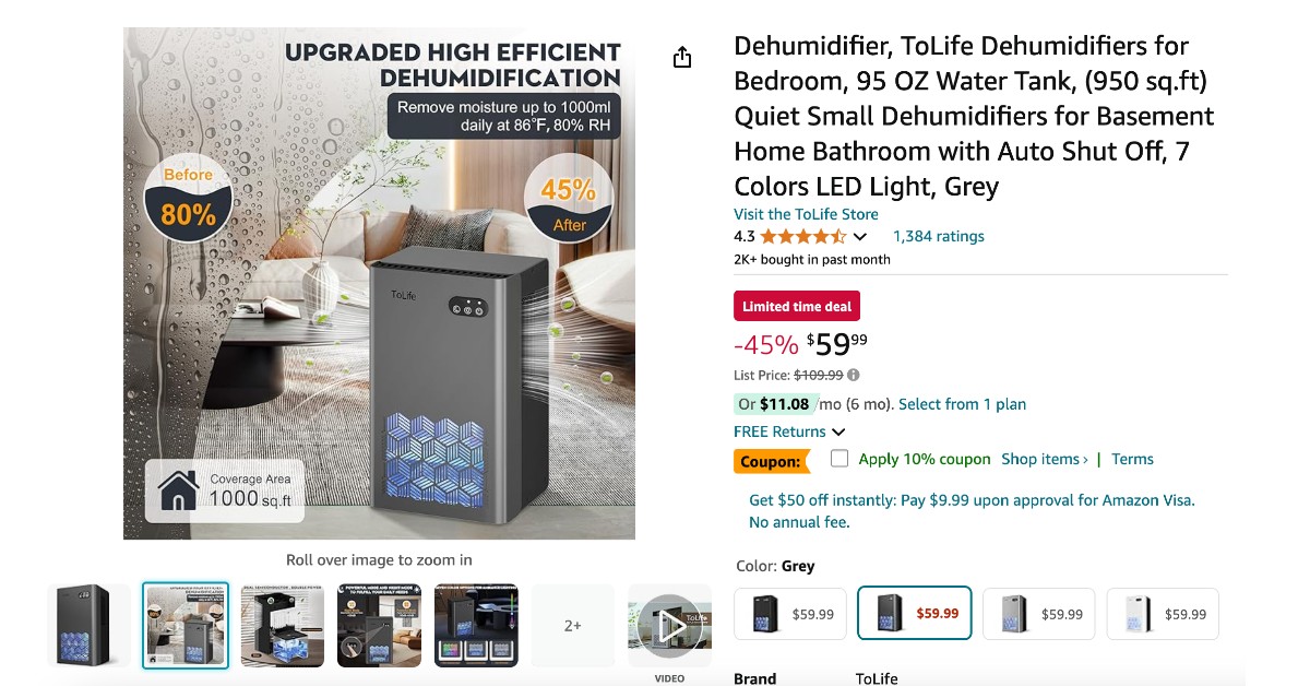 ToLife Dehumidifiers for Bedroom - NOW $50 Off!