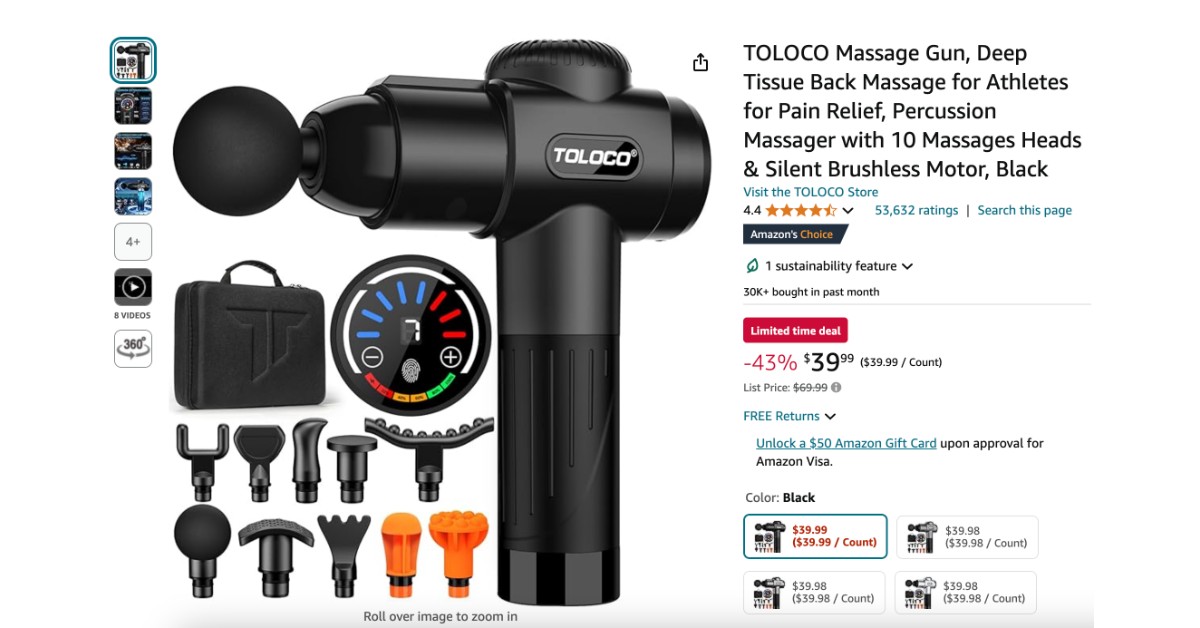 TOLOCO Massage Gun - $30 Off Limited time deal!