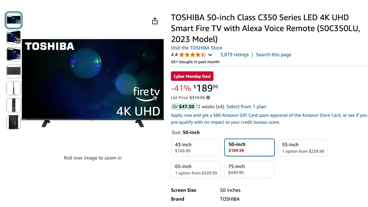 TOSHIBA 50-inch C350 Smart Fire TV - NOW $130 OFF!