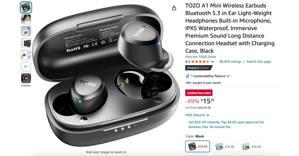 TOZO A1 Mini Wireless Earbuds with a $14 Off! Buy Now!